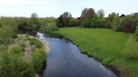 Pov Tree Lined River Tees With Reflections on Water Croft on Tees Stock Footage 192872007