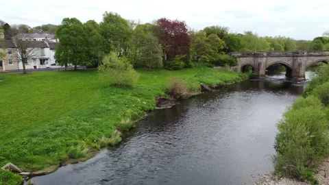Pov Tree Lined River Tees With Reflections on Water Croft on Tees Stock Footage 192898646