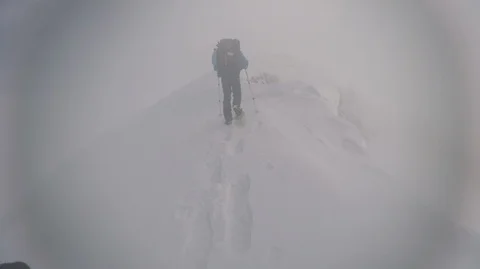 POV two men Ski Touring On Mountain Peak Stock-Footage 87976294