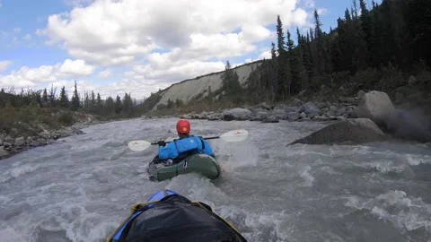 POV Two People Pack Rafting the Parton River Yukon Stock Footage 237116895