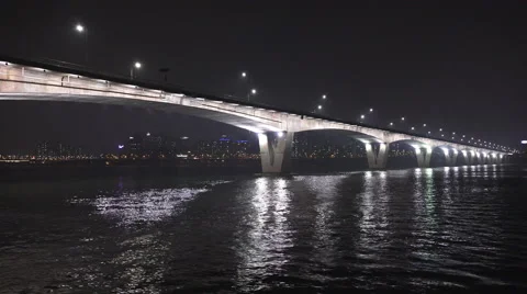 POV Under Bridge On The Han River At Night 02 Stock Footage 55387950