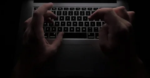 POV using laptop computer in the dark Stock Footage 81948493
