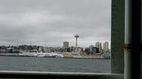POV-View approaching Seattle through auto deck portal Space Needle Stock Footage 88447518