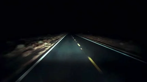 POV view of car driving on an empty road in the dark evening. Stock Footage 236103774