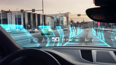 POV View From Inside Driverless Futuristic Car 動画素材 136504974