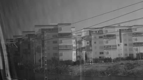 POV view from inside passenger train moving on tracks in Morocco Stock Footage 342979190