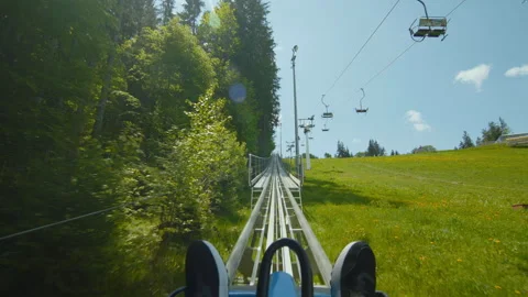 POV view in moving action man coming up a mountain roller coaster Video stock 254006901