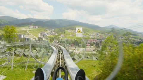 POV view in moving action man coming up a mountain roller outdoor adventure Video stock 254008943