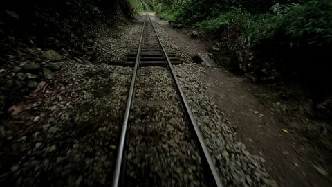 POV view from the PeruRail Inca Train travelling along the Hiram Bingham Stock Footage 74276265
