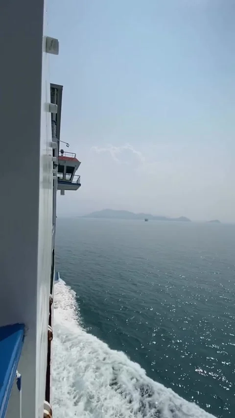 POV View from Side of Passenger Ferry Cruising on Sea Stock Footage 339583732