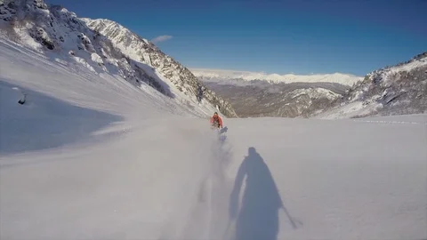 POV view of skiing on snow covered mountains. Stock Footage 91749902
