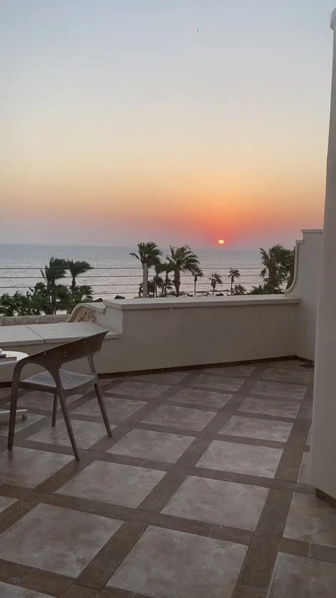 POV waking up in Egypt paradise. Vertical albatros citadel Sahl Hasheesh room Stock Footage 244927468