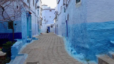 POV walk empty streets old blue city Stock Footage 130726149