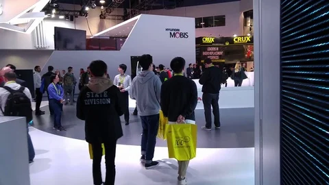 POV walk into Honda booth at CES 2017 consumer electronics trade show 4K UHD Stock Footage