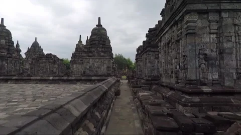 POV Walk, Panoramic View, Buddhist Stupas, Sewu Temple Compound, Java, Indonesia Stock Footage 310556368