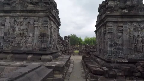 POV Walk, Panoramic View, Buddhist Stupas, Sewu Temple Compound, Java, Indonesia Video stock 310558965