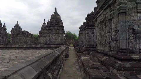 POV Walk, Panoramic View, Buddhist Stupas, Sewu Temple Compound, Java, Indonesia Stock Footage 310563793