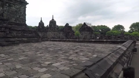 POV Walk, Panoramic View, Buddhist Stupas, Sewu Temple Compound, Java, Indonesia Video stock 310828713