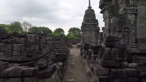 POV Walk, Panoramic View, Buddhist Stupas, Sewu Temple Compound, Java, Indonesia Stock Footage 310961492
