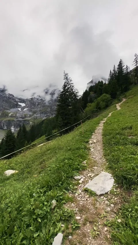 POV Walk Through Alpine Path with Mountain Views. Stock Footage 328462251
