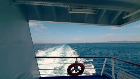 POV Walking Along Deck to the back of Cruise Ship at the Aegean Sea, Greece. Stock Footage 135065776