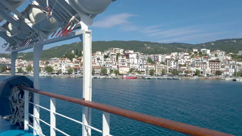 POV Walking Along Deck to the side of Cruise Ship at the Aegean Sea, Greece. Stock Footage 135069851