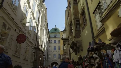 Pov walking between traditional shops in Innsbruck Stock-Footage 79993392