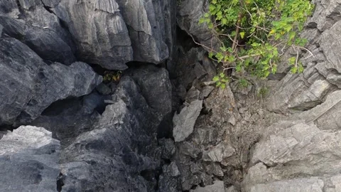 POV walking on dangerous route between stone karst rocks on the Tsingy plateau Stock Footage 312707328