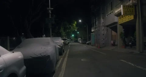 POV Walking Down Dark Empty Street At Night Stock Footage 231177866