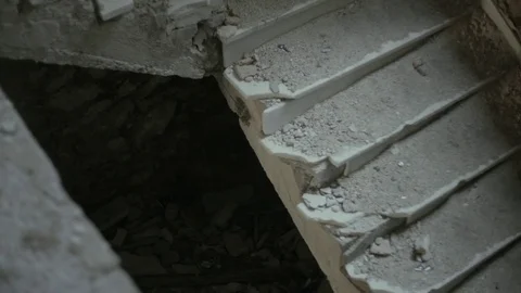 Pov walking inside a destructed big building,urban exploration Stock Footage 73794608