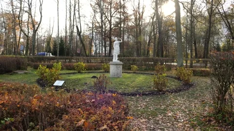 POV walking to marble statue Dancing Girl installed in Pavlovsk Park Stock Footage 321185362