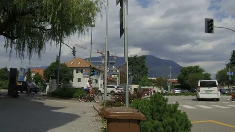 Pov walking in Michael Pacher zone in Brunico, Dolomiti Stock Footage 79676520