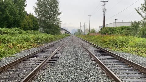 POV Walking Middle of Train Tracks Stock Footage 282549979