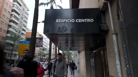 POV Walking Past Edificio Centro Sign In Alicante, Spain. First-Person View Stock Footage 327453485