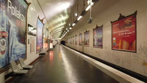POV walking on Platform in Paris Metro - Subway Stock Footage 160043559