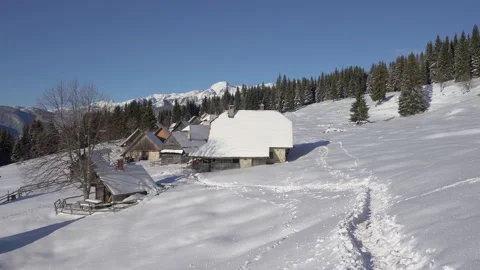 POV walking on snowy mountain path in cold winter season Stock Footage 172137839