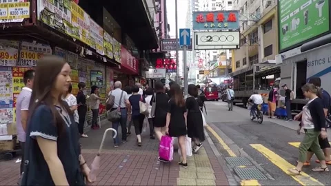 POV, Walking, Street View, Nathan Road, Mong Kok, Kowloon, Hong Kong Stock Footage 341808607