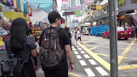 POV, Walking, Street View, Nathan Road, Kowloon, Hong Kong Stock Footage 341812282