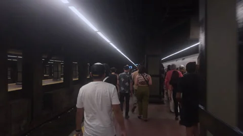 POV Walking Through Crowd on Packed Metro-North Platform at Grand Central Stock Footage 347919021
