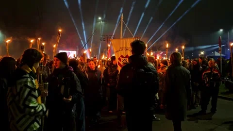 POV Walking Through Torch Lit Parade During Latvia Independence Day Celebration Stock Footage 336523382