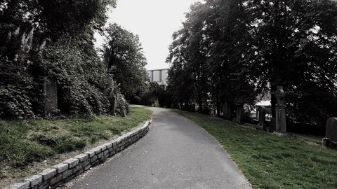 Pov walking a winding path inside a necropolis Video stock 160212018