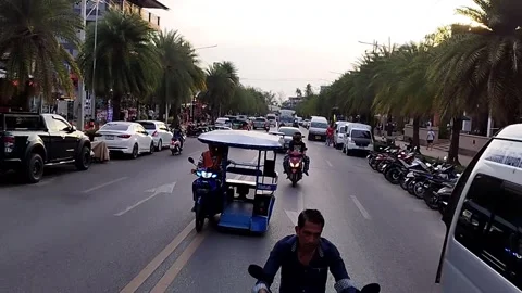 POV Watching the main road of Ao Nang  in the tuktuk Stock Footage 343806576
