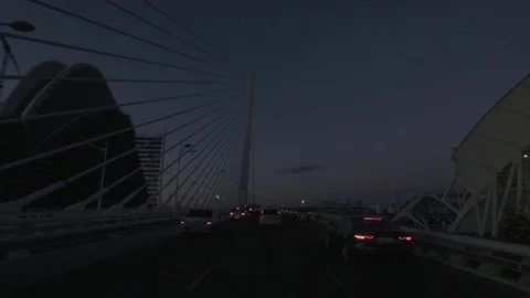 POV while driving at dusk in Valencia Stock Footage 83540118