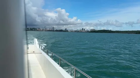 Pov Wide Shot From Ferry Deck to Koh Rong Samloem Island In Sihanoukville 스톡 동영상 337082353