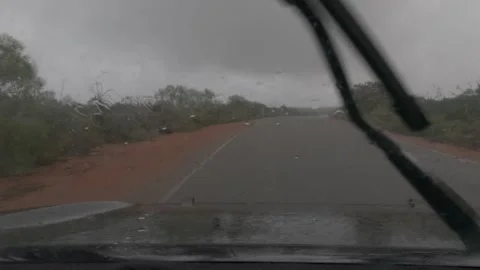 POV Windscreen During Heavy Rain Australian Outback Stock Footage 317282649