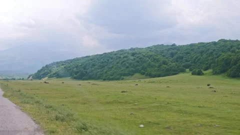 POV Windshield Camera Panning From Highway Road to Mountain Landscape Video stock 338278006