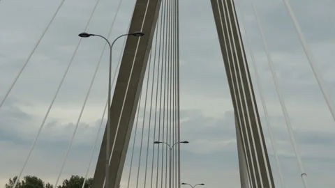 POV windshield view close-up shot from inside car driving on suspension bridge Stock Footage 314014055