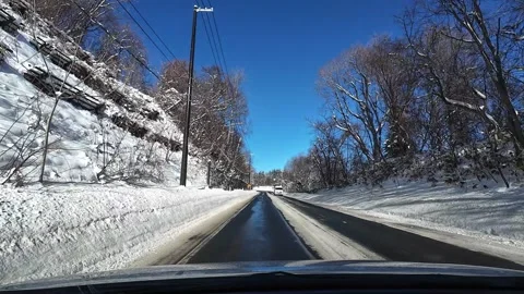 POV Winter Drive Passing Van and House on Snowy Road Hokkaido Japan Video stock 332974751