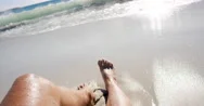 Pov Of Woman Sexy Legs Getting Wet On Beach Self Shot Stock Footage