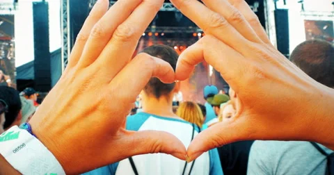 POV Woman's Hands Heart Shape, Music Festival Concert Stock-Footage 61772553